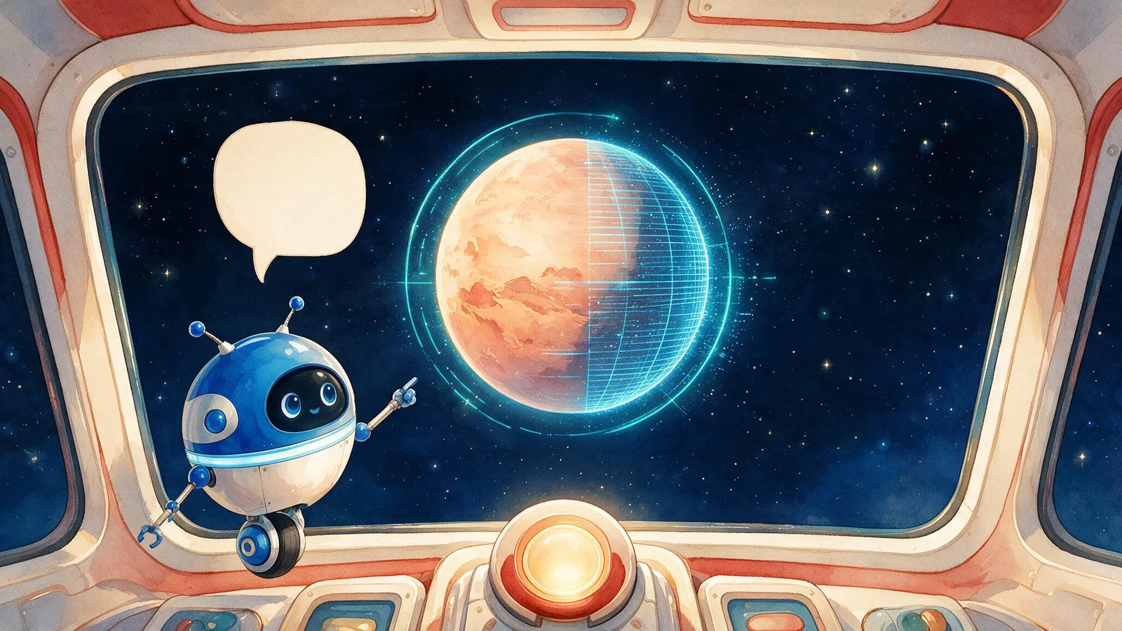 驾驶舱舷窗外，全息扫描环套住一颗正在显影的星球