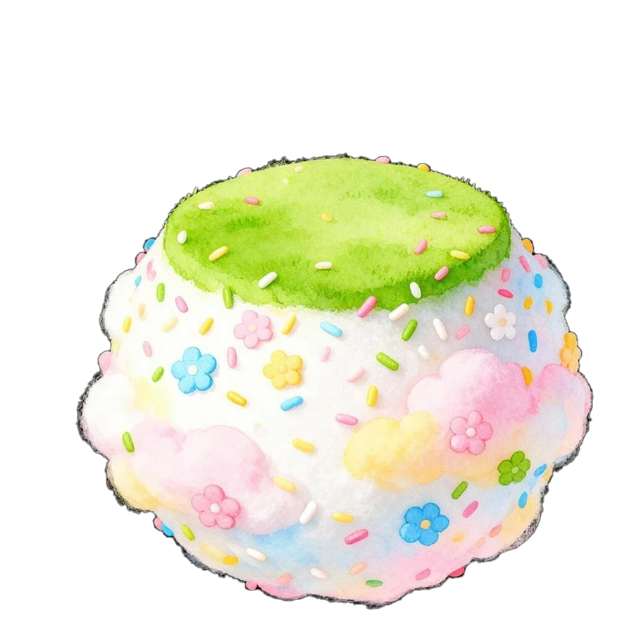 奶油色星球,顶部覆盖着一片绿色森林